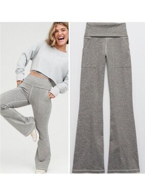NWOT OFFLINE by Aerie Hugger Foldover Waist Flare Leggings Light Gray Medium